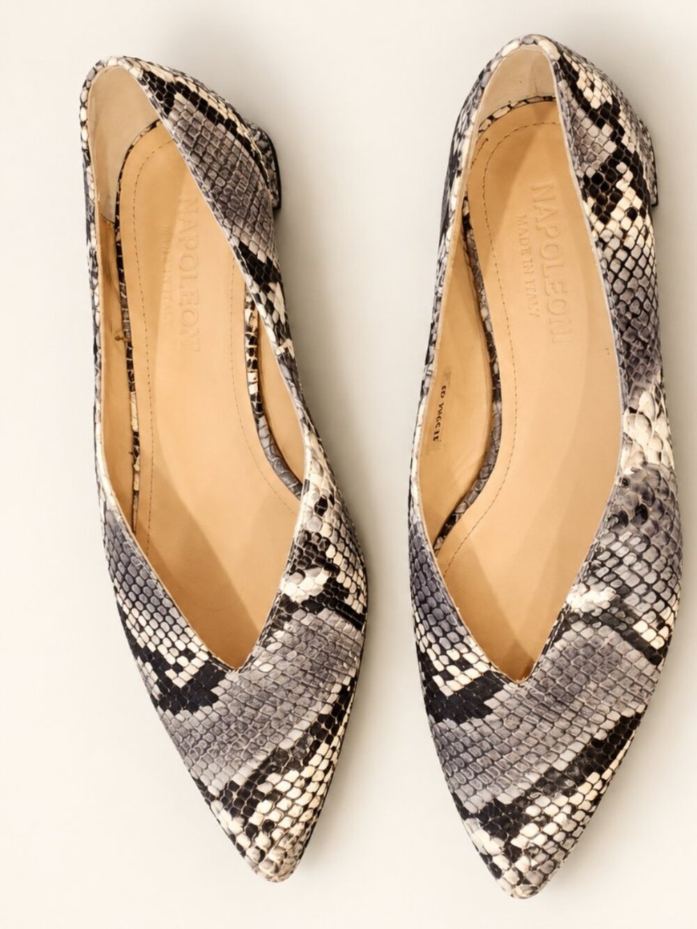 Napoleoni Snakeskin Leather Pointed Toe Flats for Fall Size 9 (40)